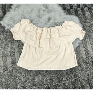 Joress Curve Plus Sized Cream Swiss Dots‎ Off Shoulder Top 2XL